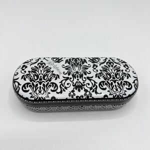Brighton Sunglasses Case Metal Tin Black/White Damask Print